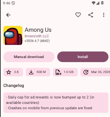 Screenshot showing Among Us in Aurora Store.